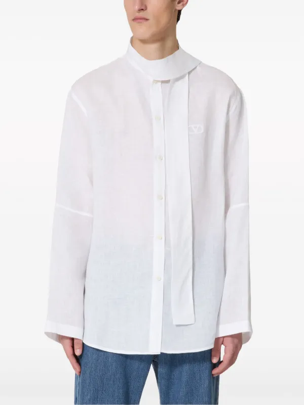 Valentino Garavani neck-tie Linen Shirt | White | FARFETCH TR