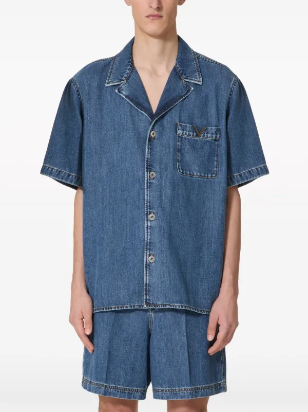 正規店買付【VALENTINO】ブルーデニム オーバーシャツ Valentino Garavani Vディテール デニムシャツ | ブルー