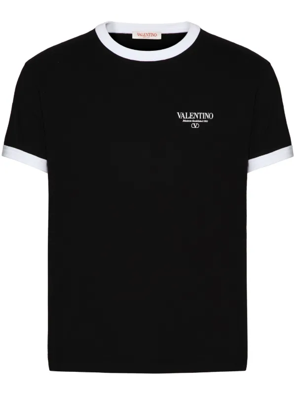 Valentino Garavani logo embroidered Cotton T Shirt Black
