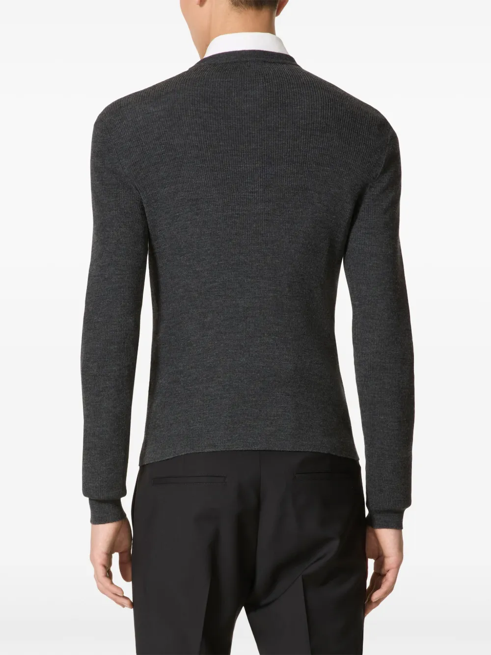 Shop Valentino Logo-intarsia Virgin-wool Jumper In Grey