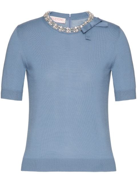 Valentino Garavani crystal-embellished fine-knit T-shirt