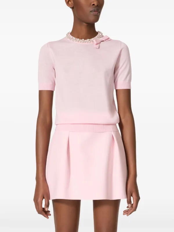 Valentino Garavani crystal-embellished fine-knit T-shirt