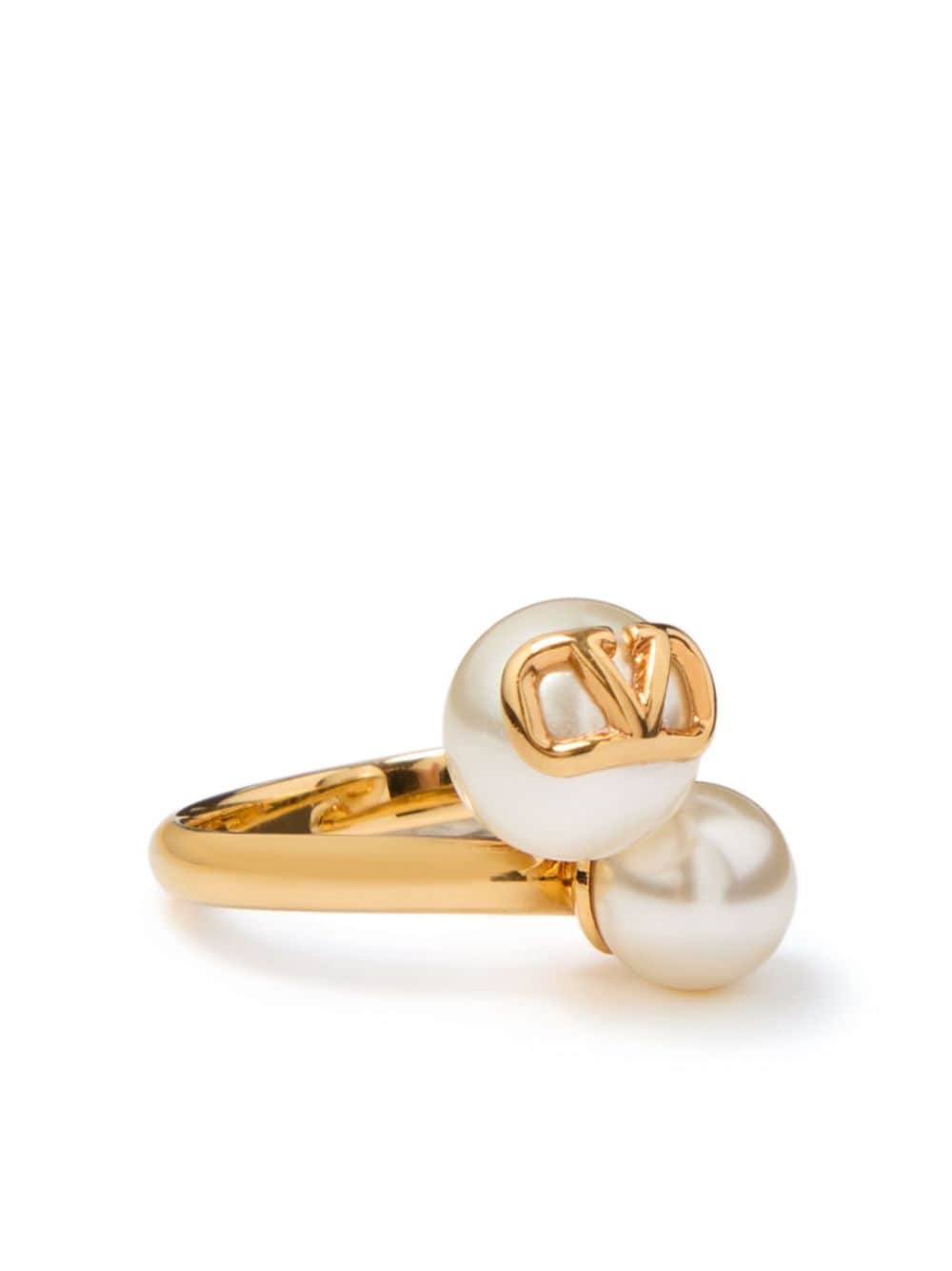 Valentino Garavani Vlogo Signature Faux-pearl Ring In Gold