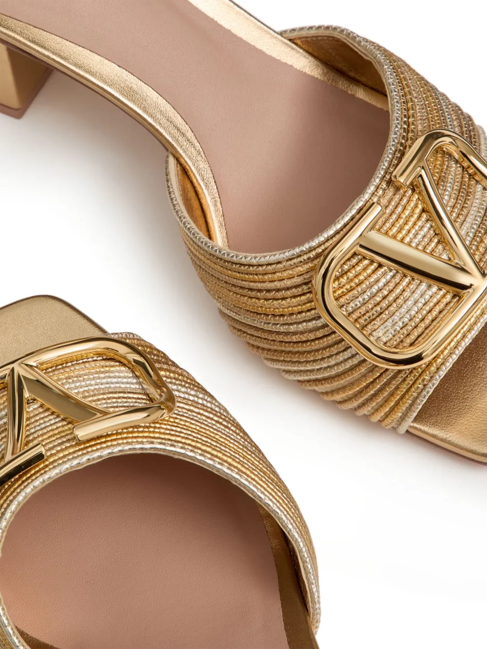 Valentino Garavani Vlogo Signature Metallic Slide Sandal With Cornely Embroidery 60mm Woman Gold 41 In Gold