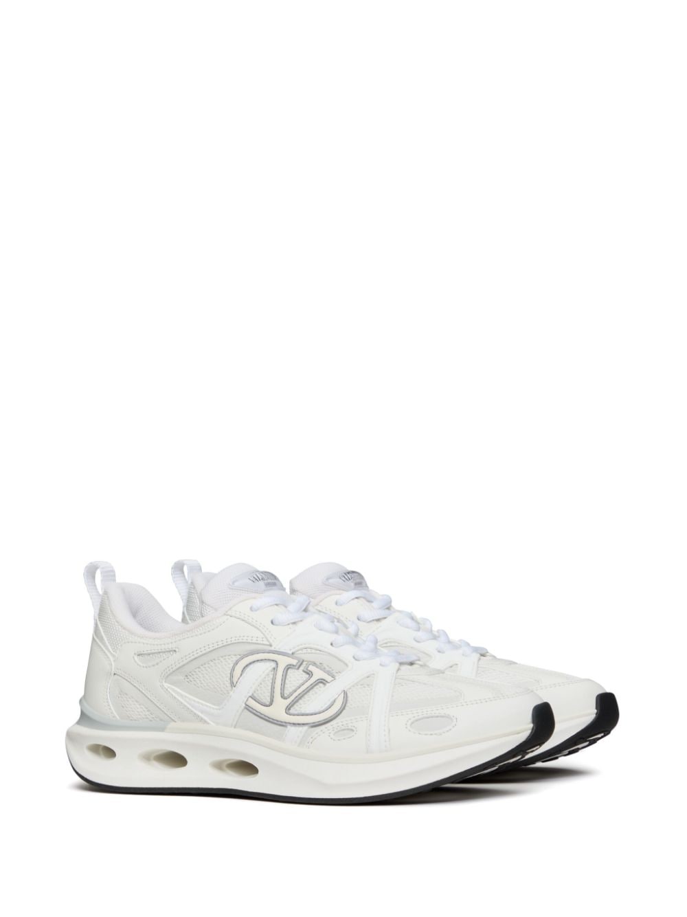 Shop Valentino Vlogo Panelled Lace-up Sneakers In White