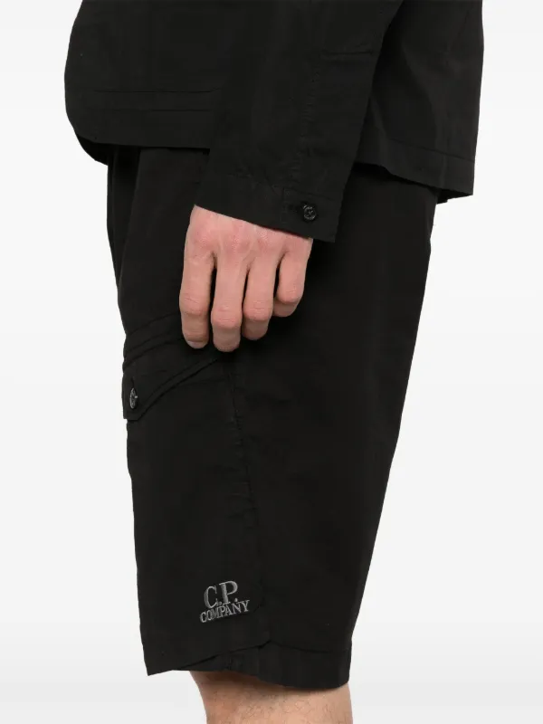 ハーフ・ショートパンツ C.P. COMPANY Logo Embroidered Cotton Fleece Cargo Shorts Nav C.P. Company logo-embroidered Cargo Shorts | Black | FARFETCH