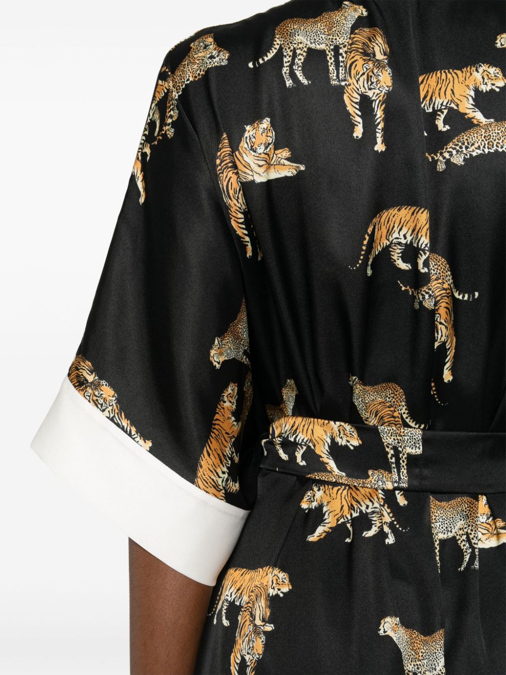 Shop Parlor Jungle Tigers-print Belted Coat In Black