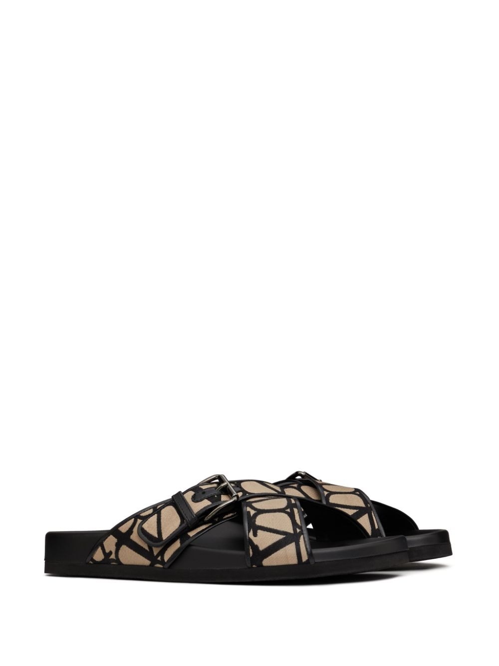 Shop Valentino Toile Iconographe Crossover Sandals In Black