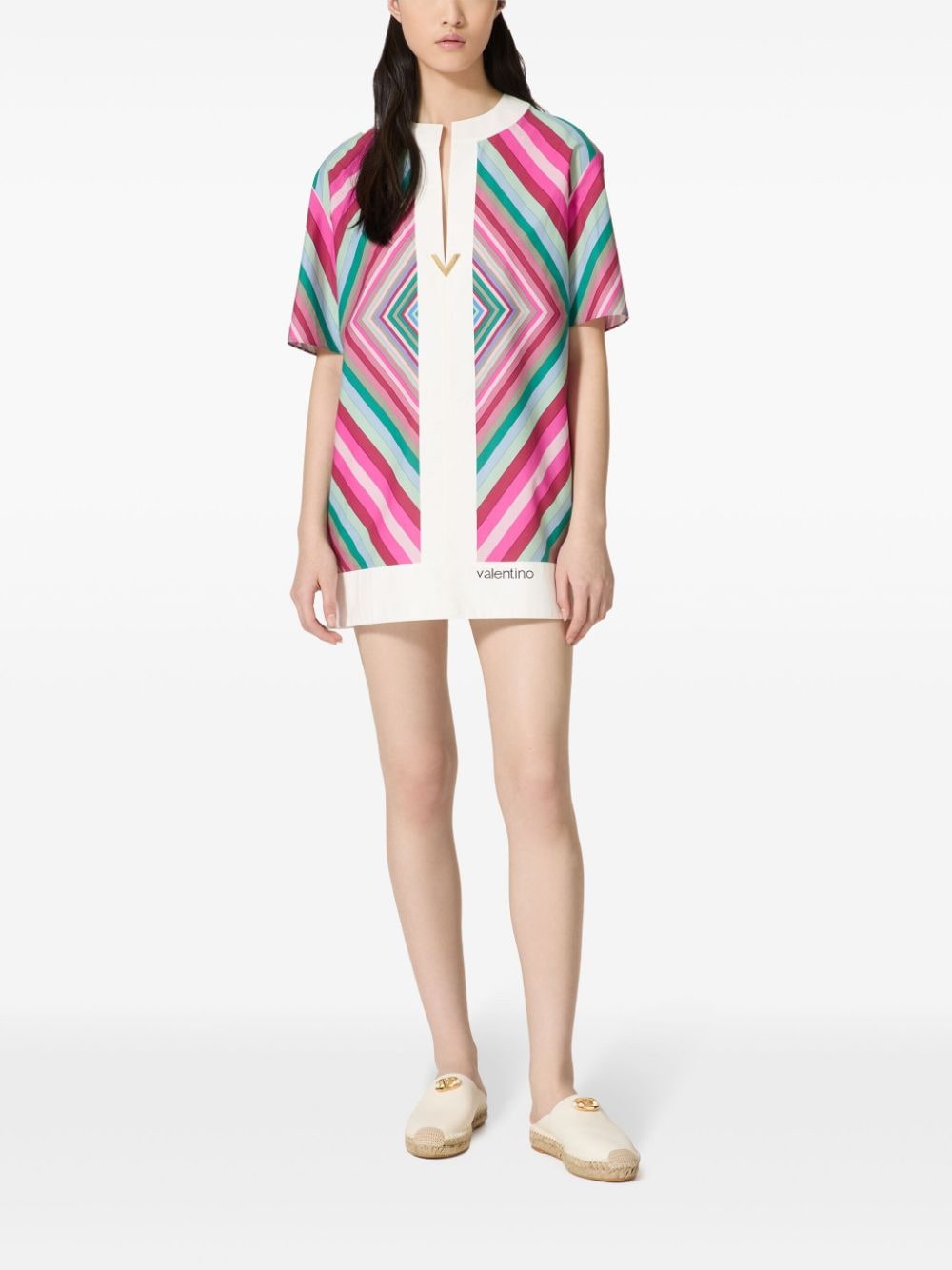 Shop Valentino V-plaque Geometric-print Minidress In Pink