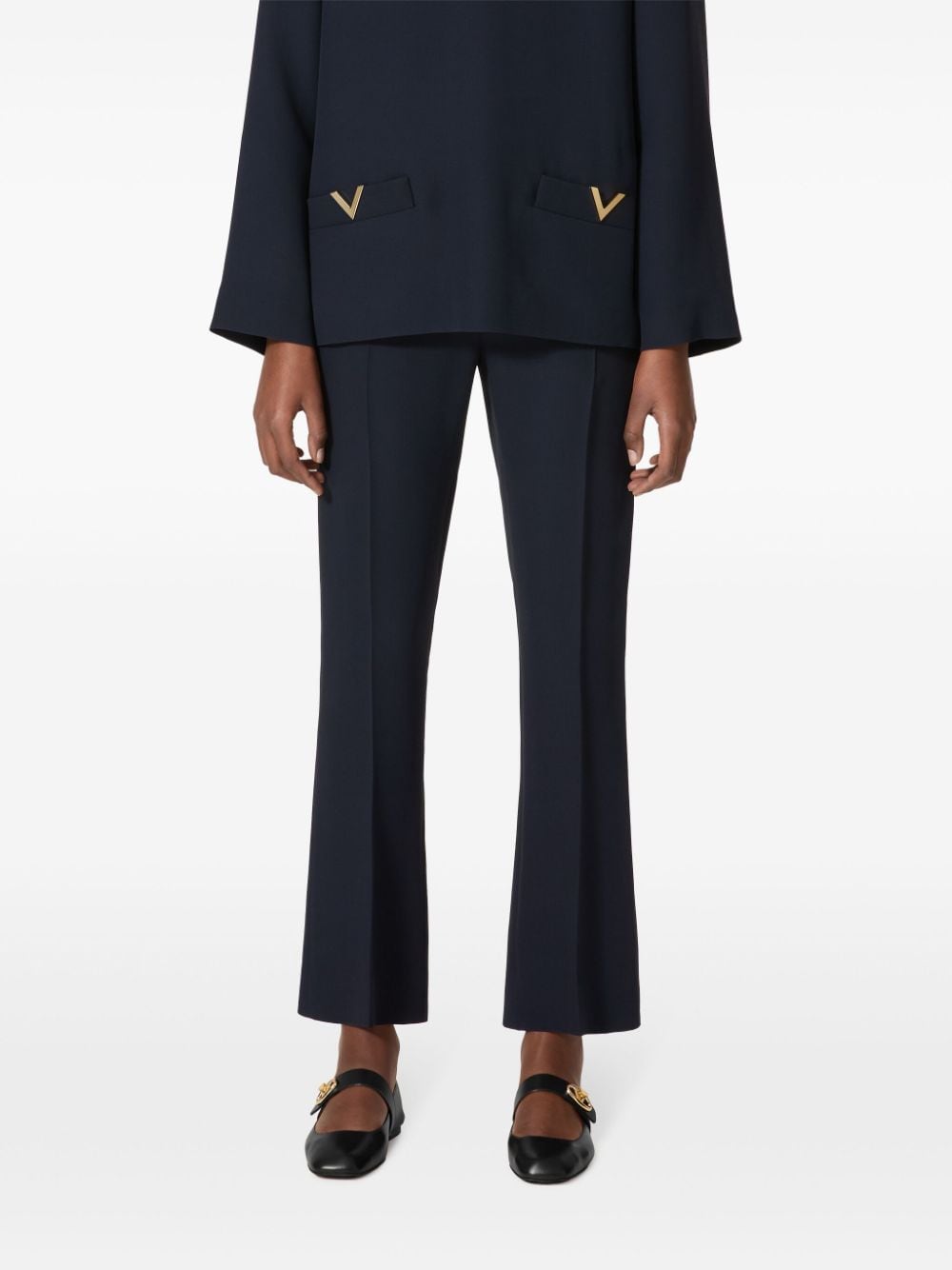 Shop Valentino Cropped Flared Trousers In Blue