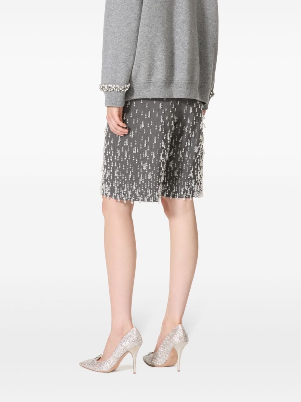 Shop Valentino Low-rise Crystal-drops Tailored Shorts In Grey