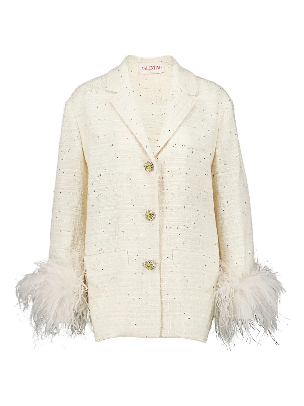 Valentino Garavani Tweed blazer met veren afwerking Beige