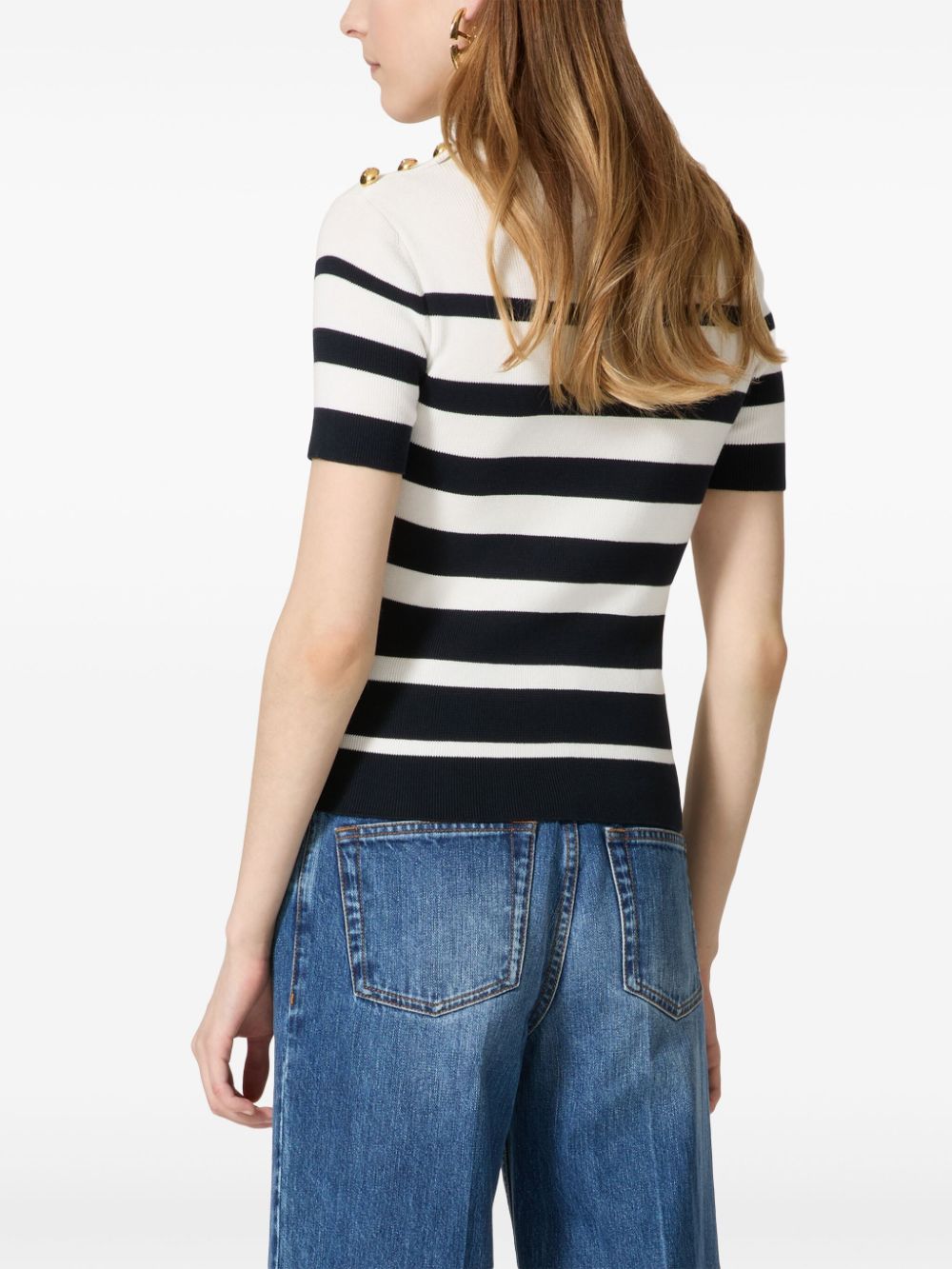 Shop Valentino Striped Cotton Jumper In 白色