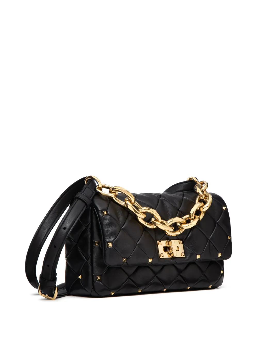 Shop Valentino Rockstud Spike Shoulder Bag In Black