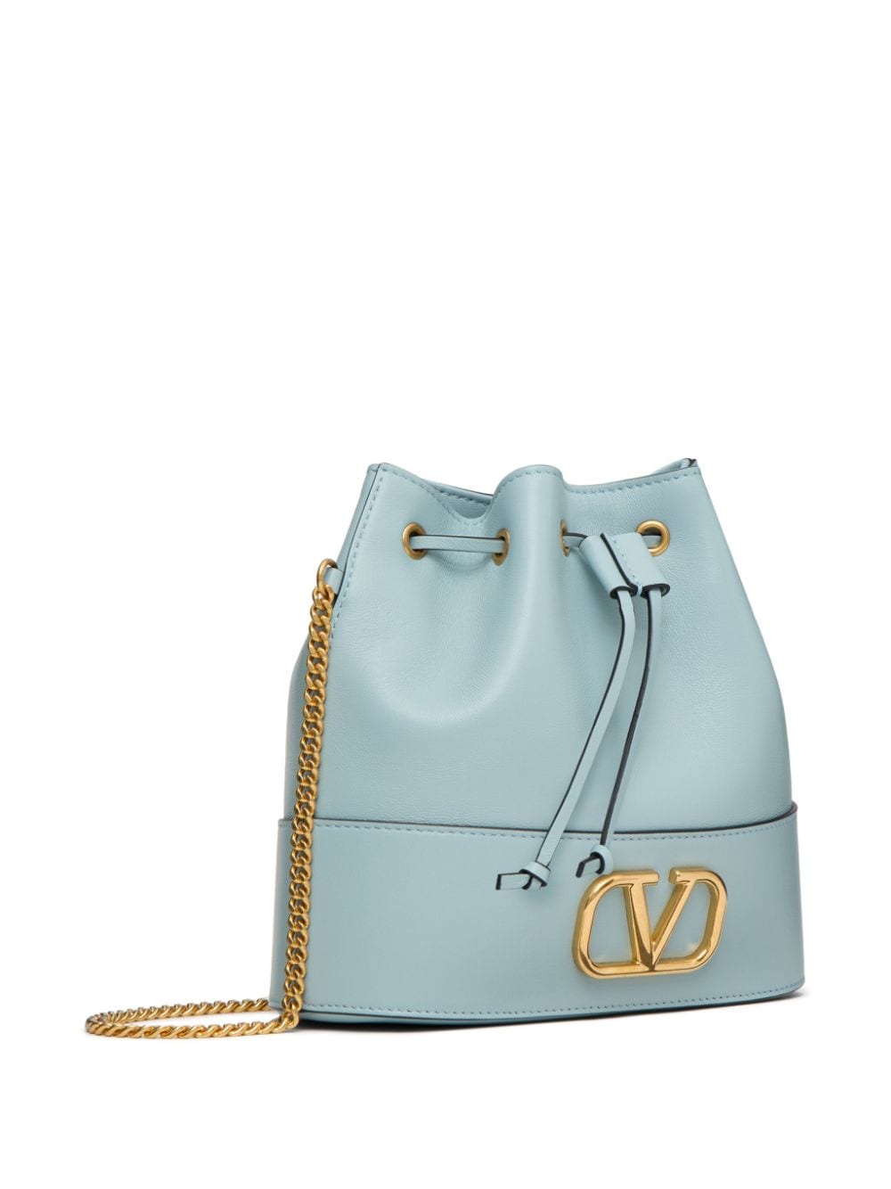 Shop Valentino Vlogo Signature Leather Bucket Bag In Blue