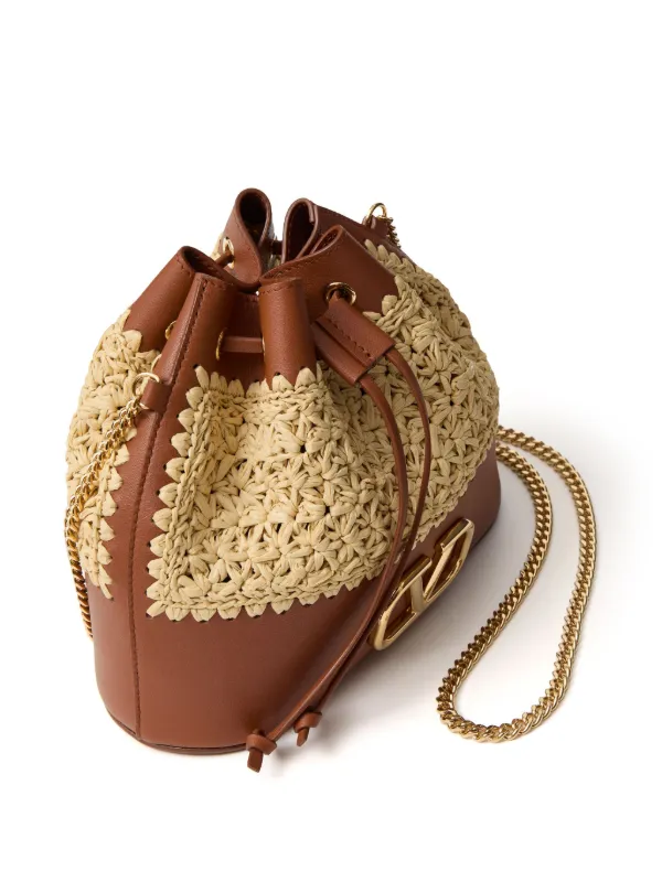 Valentino Garavani Raffia Leather Bucket Mini Bag | Brown