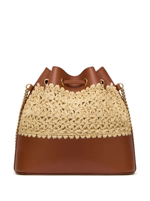 【関税&送料込】Valentino Garavani Multicolor Raffia Bucket VLogo floral embroidered bucket bag in multicoloured