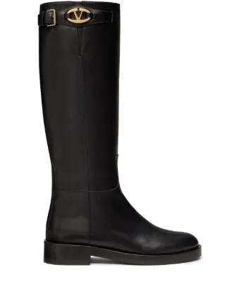 美品　ヴァレンティノガラヴァーニ ブラックレザー花柄刺繍ロングブーツ 中古・古着通販】VALENTINO GARAVANI (ヴァレンティノ