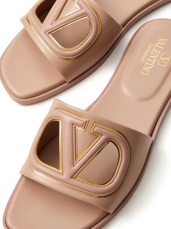 Valentino Garavani Vlogo Signature Leather Slides | Neutrals