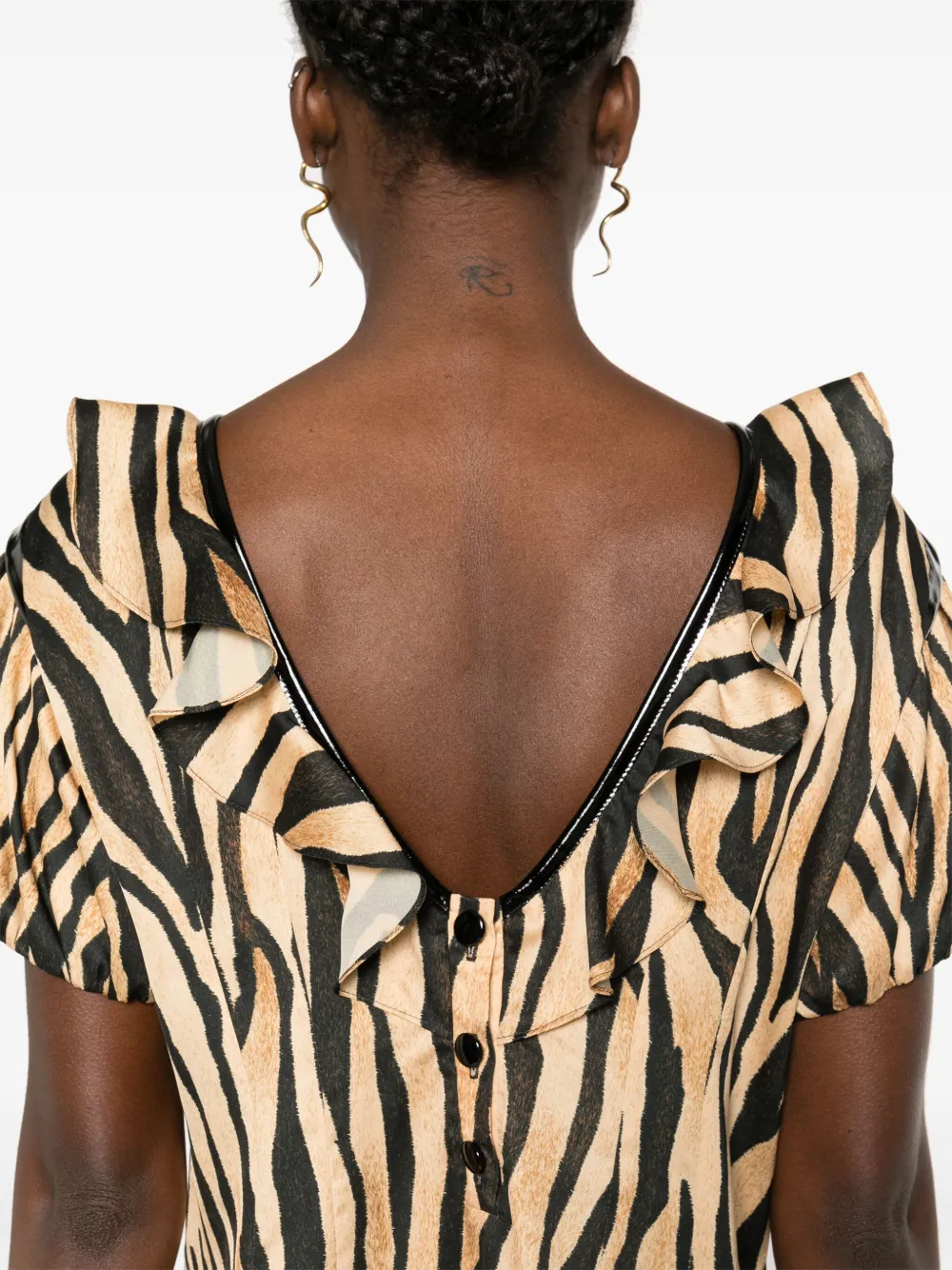 Shop Parlor Ruffle-detail Zebra-print Dress In Black