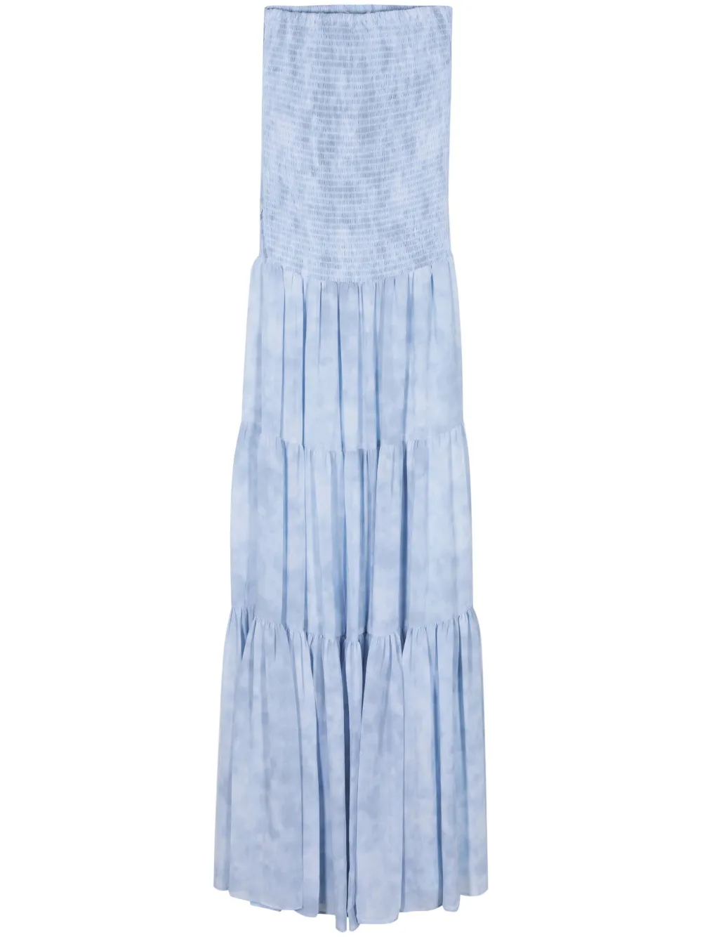 Michael Kors Chambray-print Tiered Maxi Dress In Blue