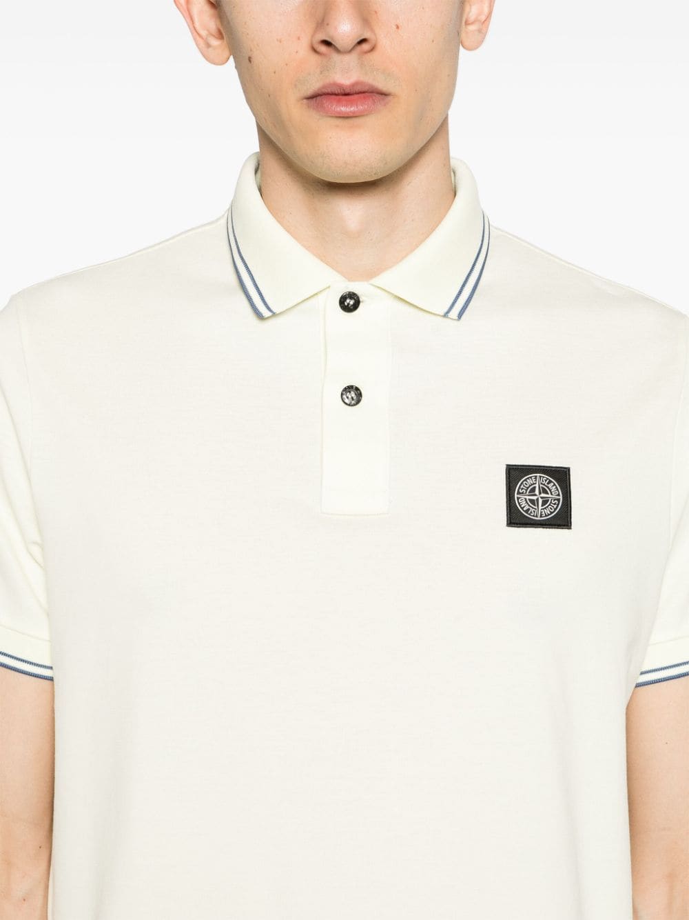 Shop Stone Island Compass-patch Piqué Polo Shirt In Yellow