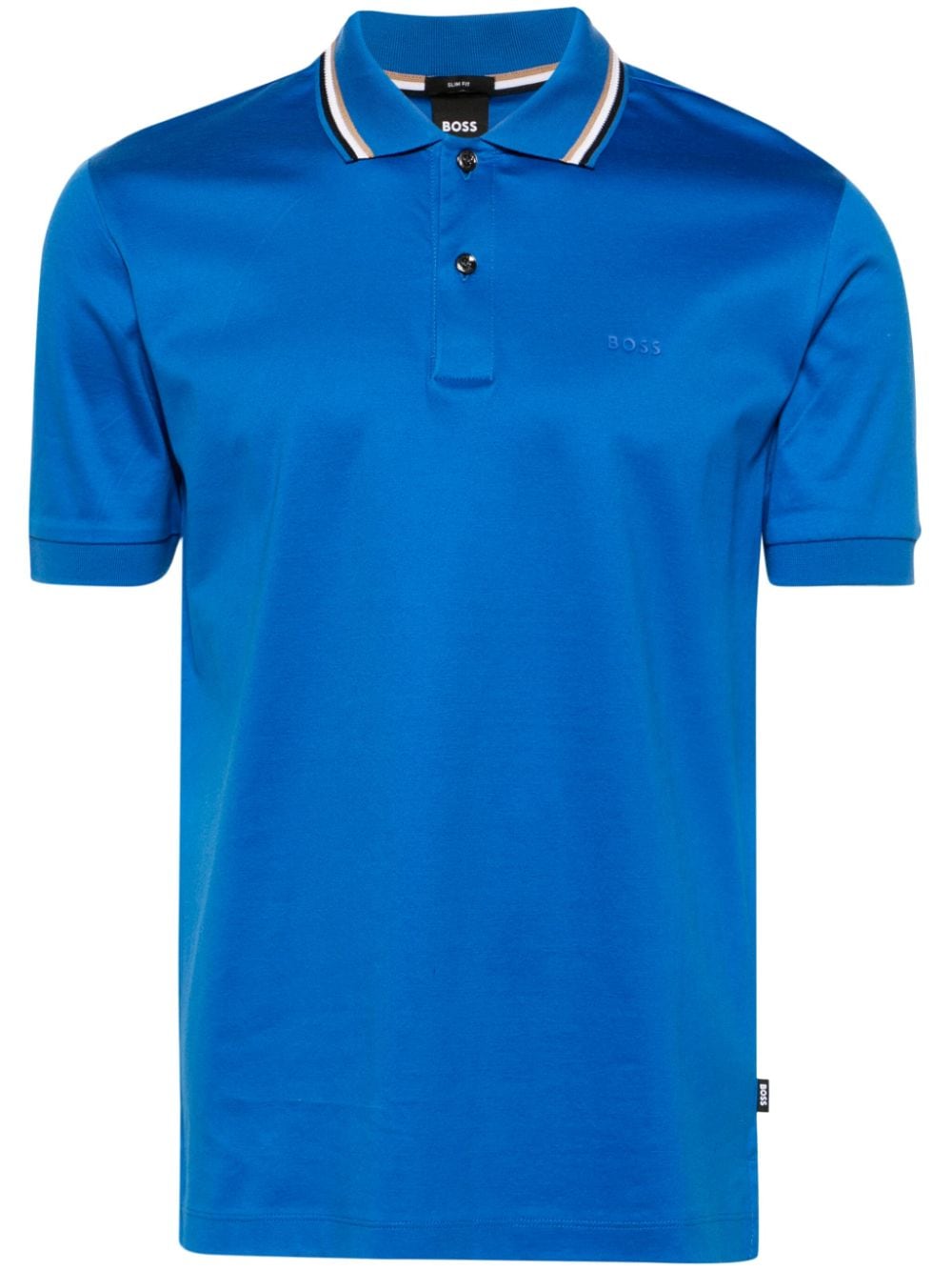 Hugo Boss Logo印花平纹针织polo衫 In Blue