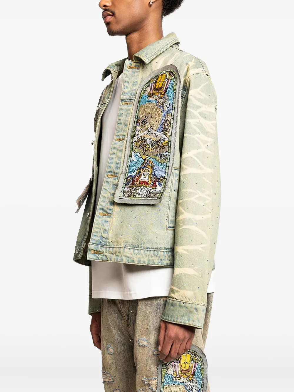 Who Decides War Unfurled denim jack met geborduurd vlak Blauw