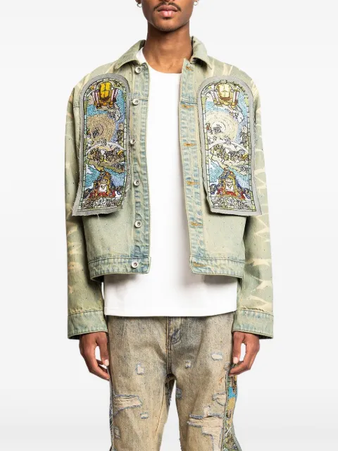 Who Decides War Unfurled embroidered-panel denim jacket