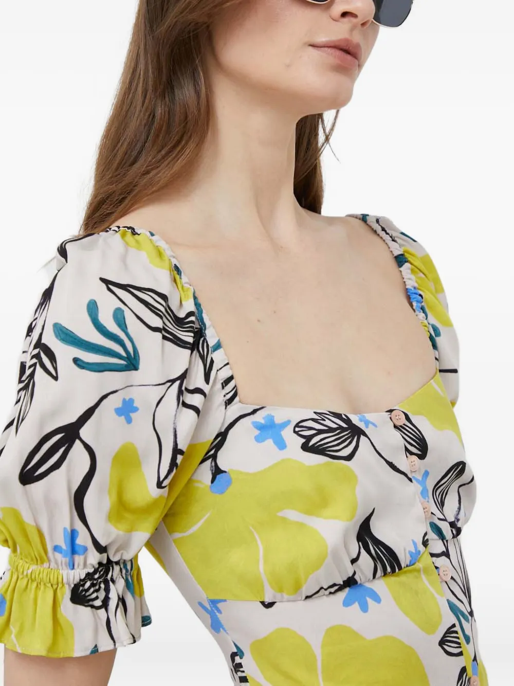 PS Paul Smith Midi-jurk met vierkante hals en bloemenprint Beige