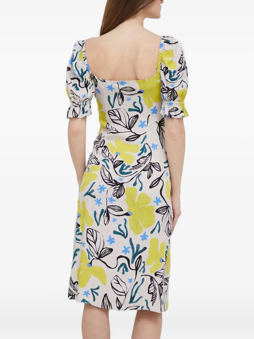 PS Paul Smith Midi-jurk met vierkante hals en bloemenprint Beige