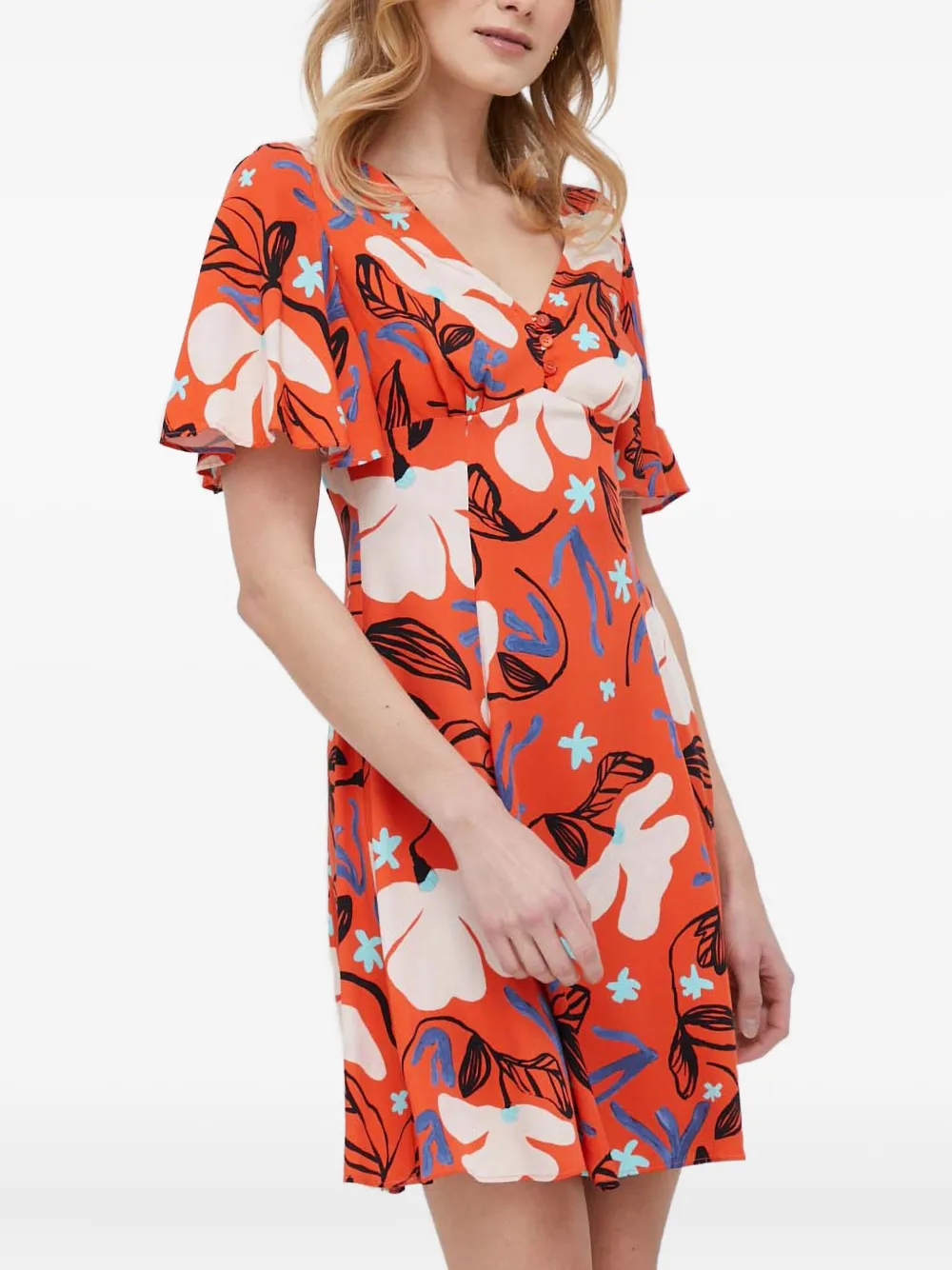 Ps By Paul Smith Floral Short-sleeve Midi Dress In Orange