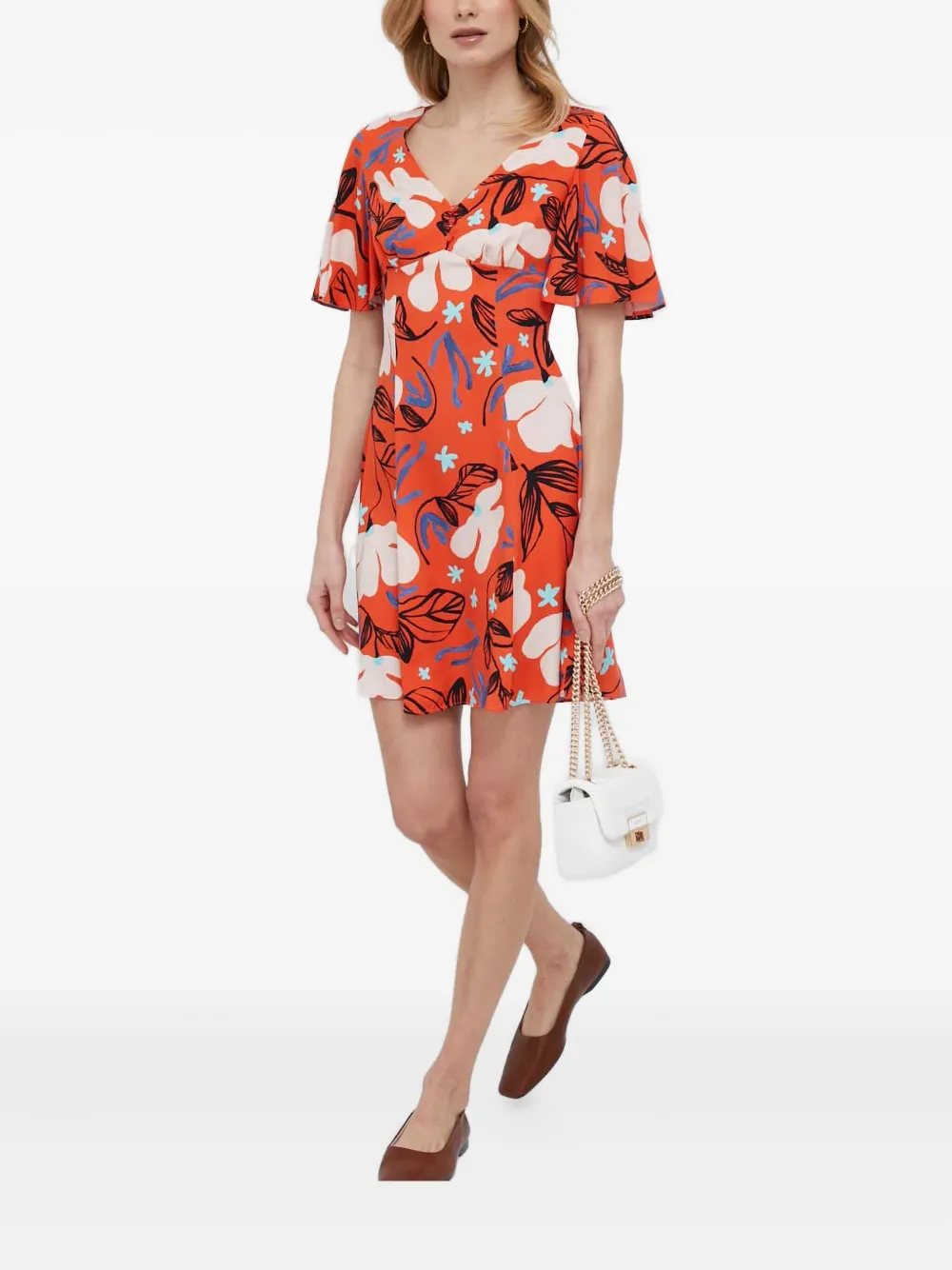 Ps By Paul Smith Floral Short-sleeve Midi Dress In Orange
