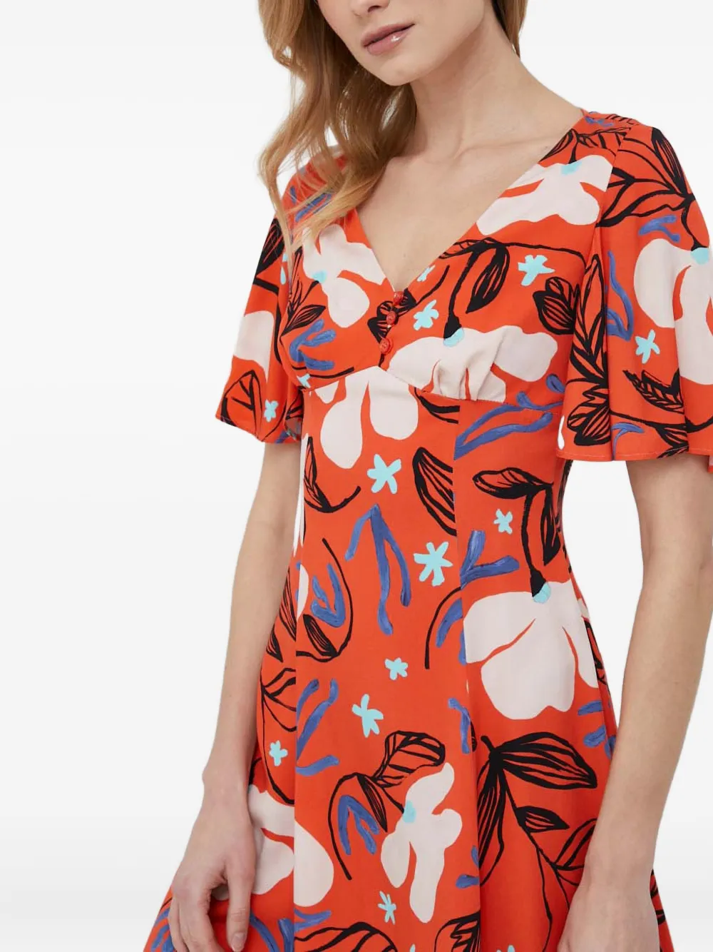 Ps By Paul Smith Floral Short-sleeve Midi Dress In Orange