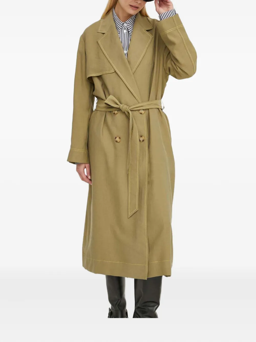 Ps By Paul Smith Belted Stitching Coat In Green