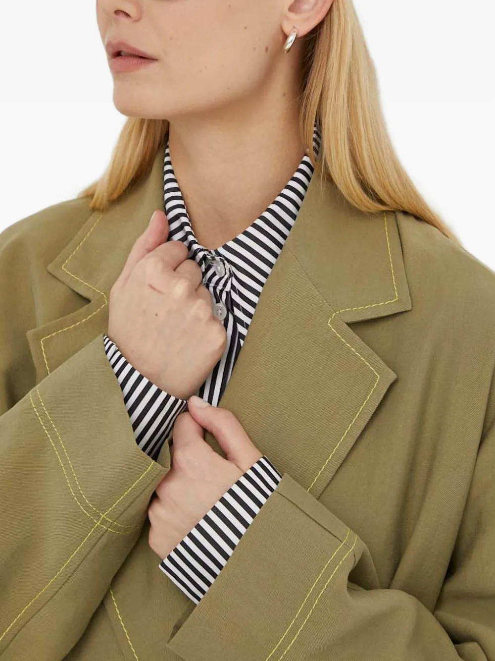 Ps By Paul Smith Belted Stitching Coat In Green