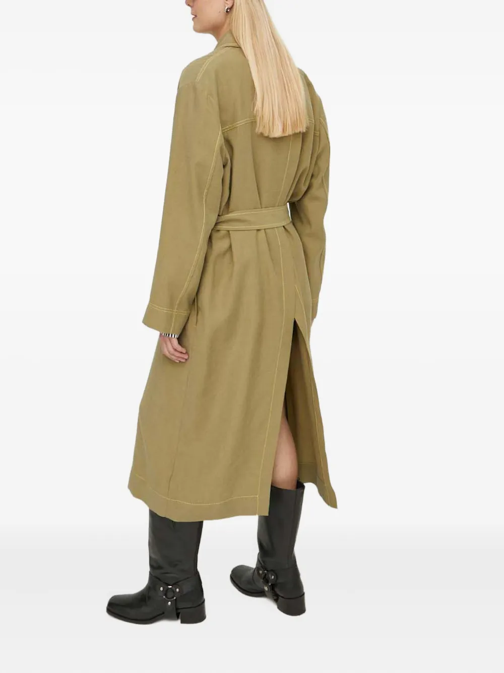 Ps By Paul Smith Belted Stitching Coat In Green