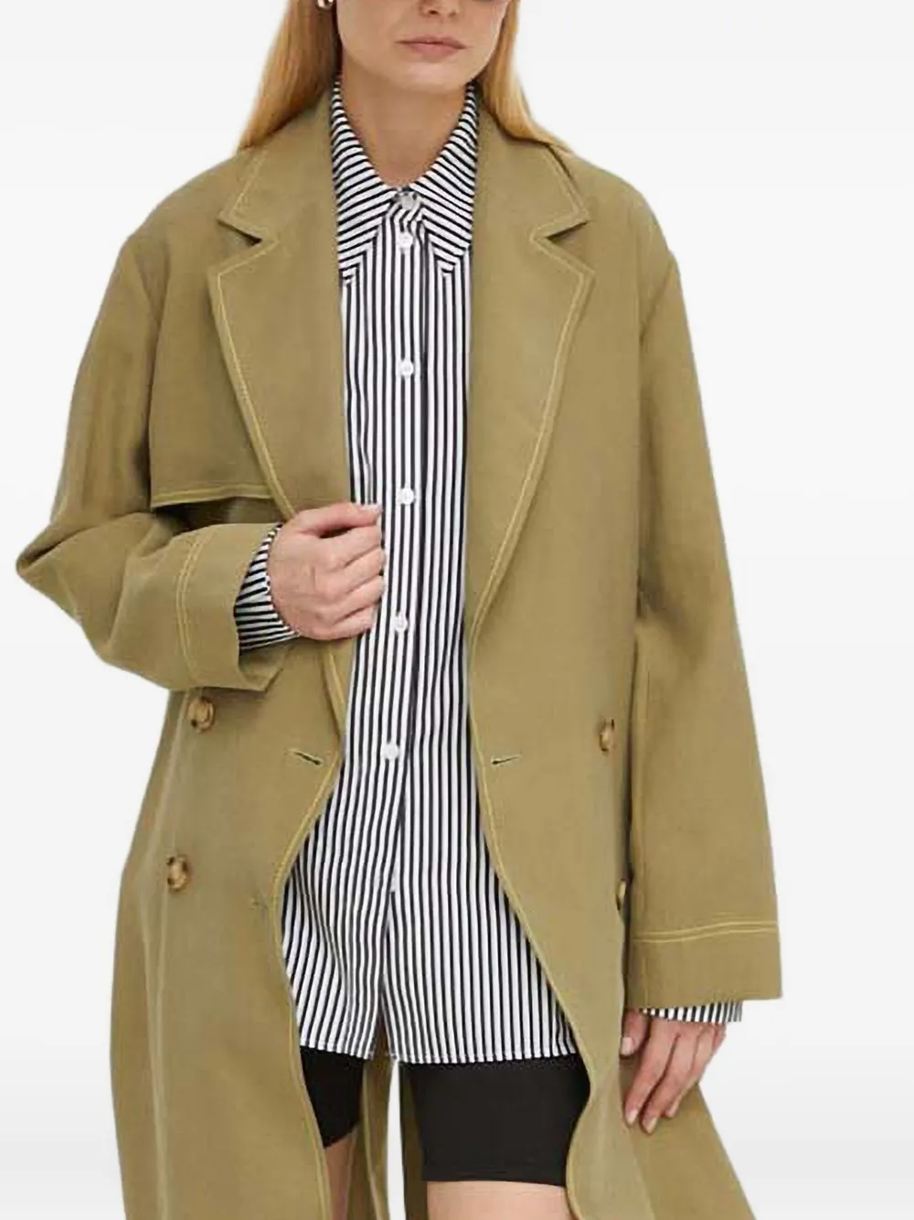 Ps By Paul Smith Belted Stitching Coat In Green