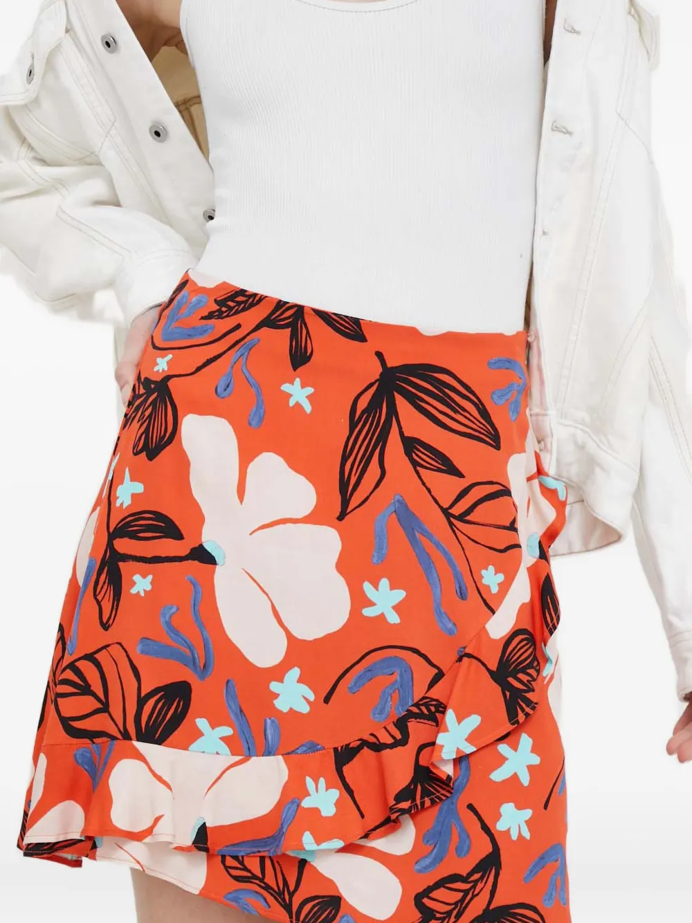 Ps By Paul Smith Ruffled Floral Mini Skirt In Orange