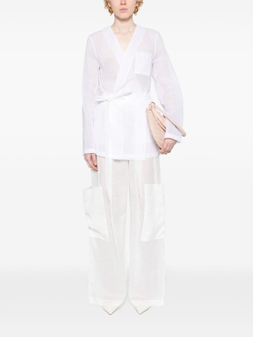 Shop Ermanno Ermanno Sheer Ramie Palazzo Pants In White