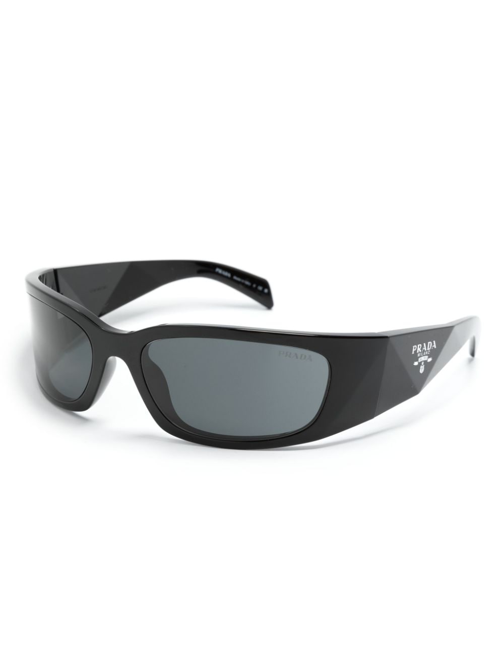 Shop Prada Logo-engraved Biker-style Sunglasses In Black