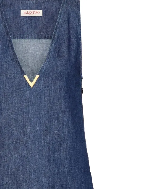 【VALENTINO】フェザートリム デニムミニドレス Valentino Garavani フェザートリム デニムドレス | ブルー