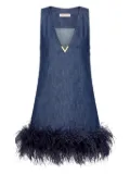 Valentino Garavani feather-trim denim dress - Blue