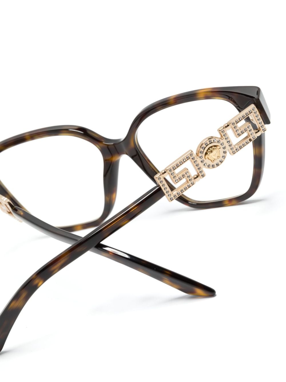 Shop Versace Greca Square-frame Glasses In Braun