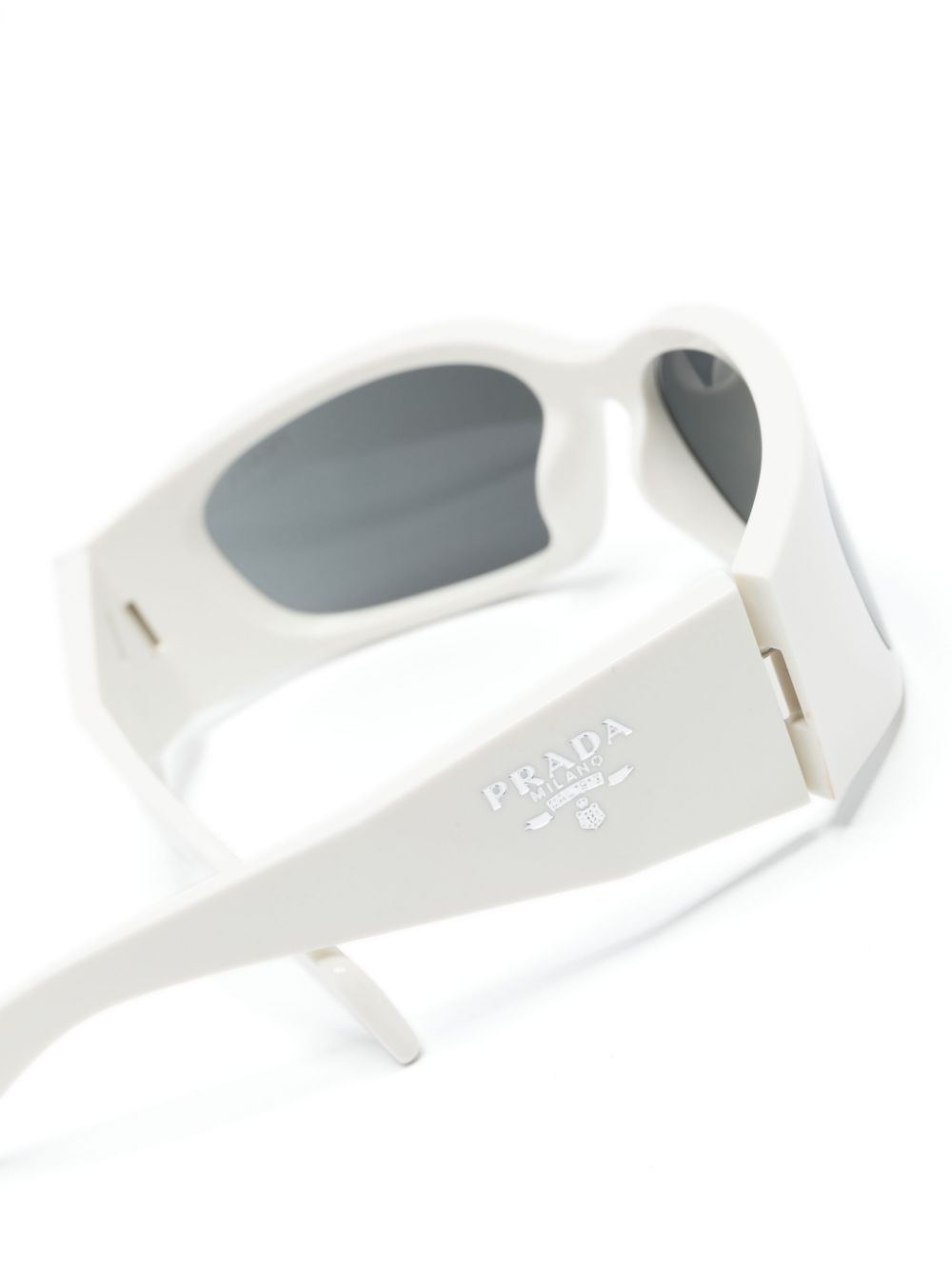 Shop Prada Logo-engraved Biker-style Sunglasses In White