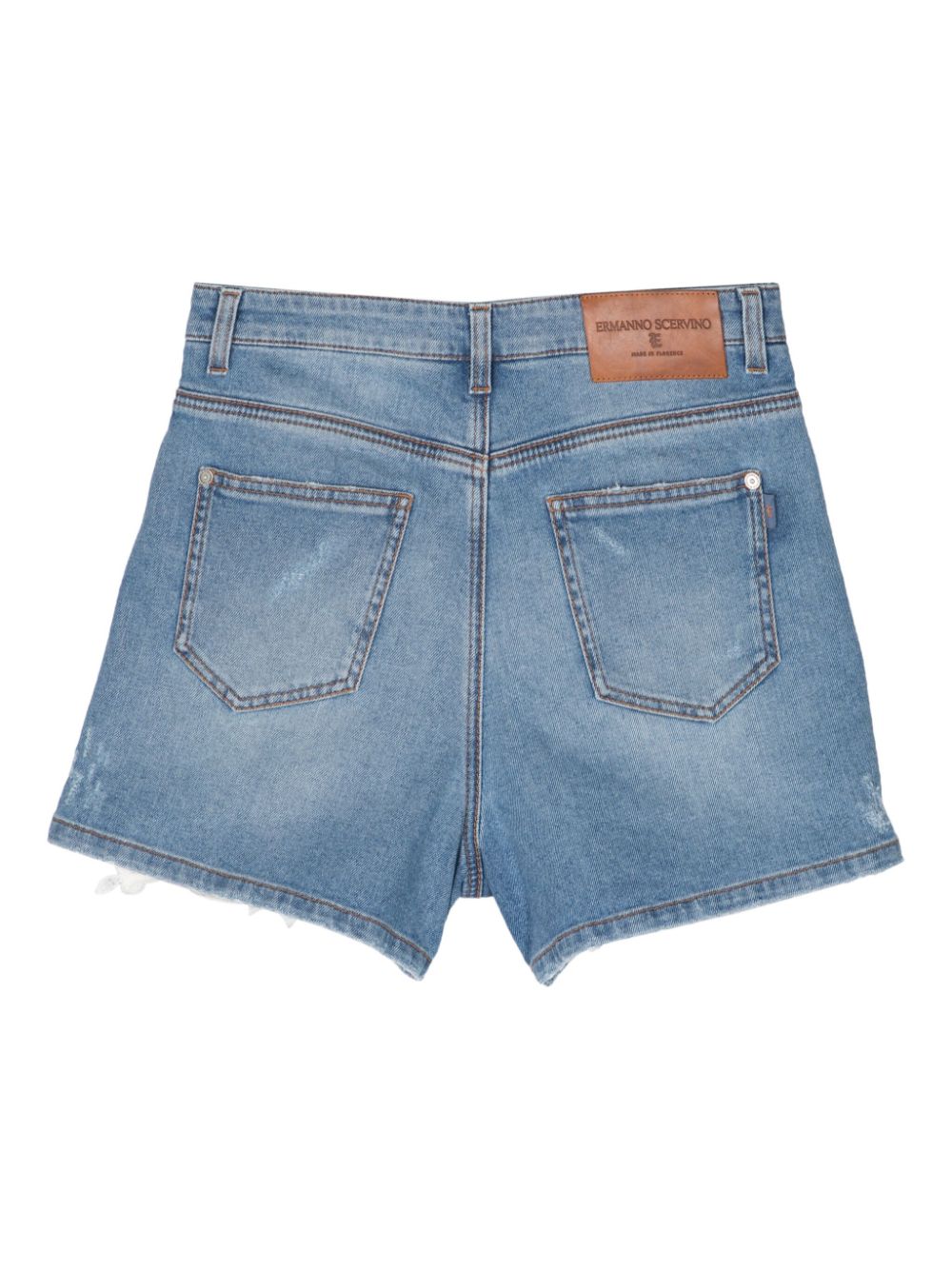 Shop Ermanno Scervino Lace-panelling Denim Mini Shorts In Blue