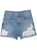 Ermanno Scervino lace-panelling denim mini shorts - Blue