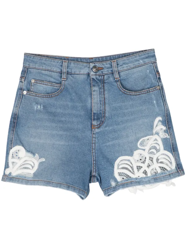 Ermanno Scervino Shorts Corti Denim Con Inserti In Pizzo