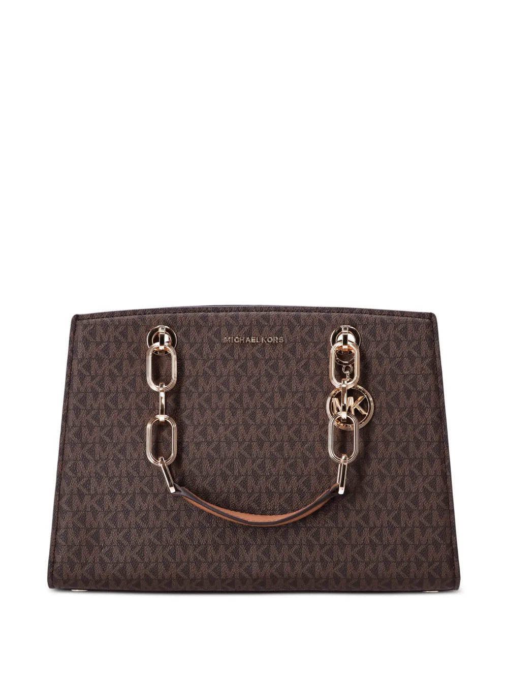 Shop Michael Kors Monogram Pattern Chain Two-way Tote Bag In Brown