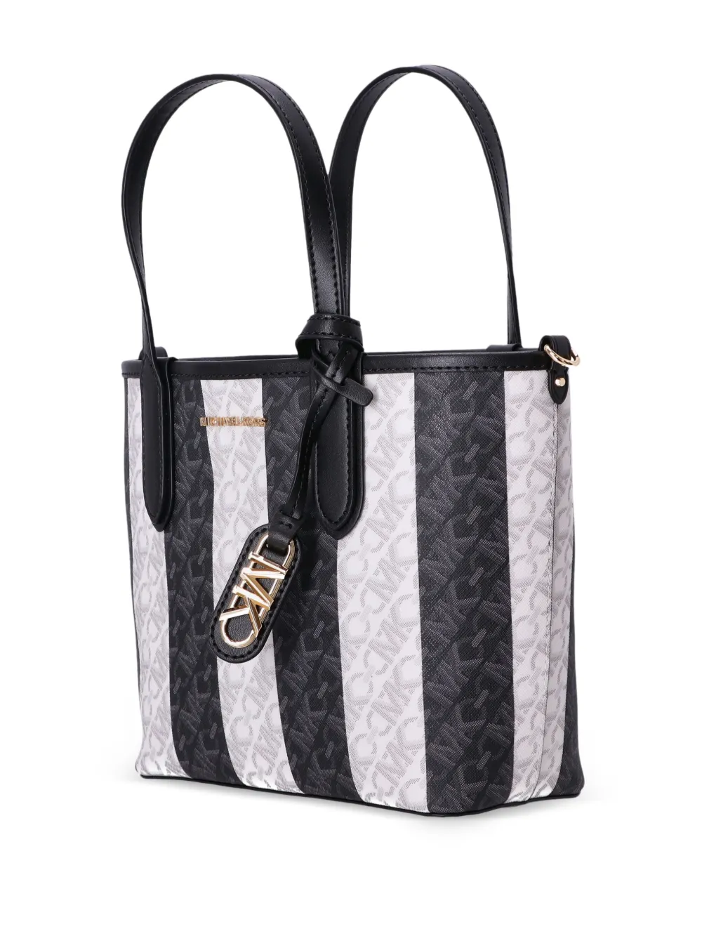 Shop Michael Kors Monogram Pattern Striped Tote Bag In Black